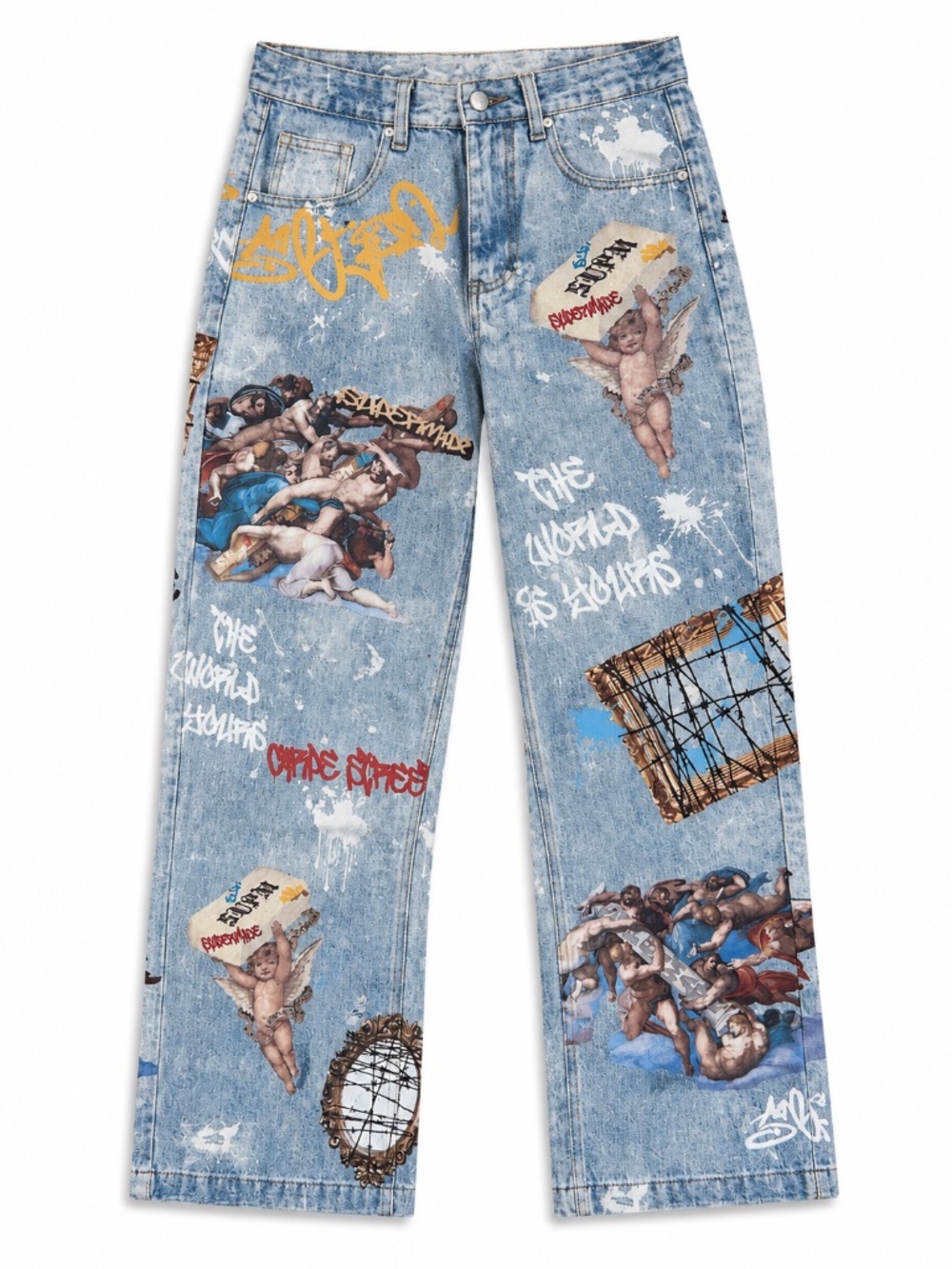 Supermade Graphic Baggy Jeans M Streetwear Wide Leg NWT